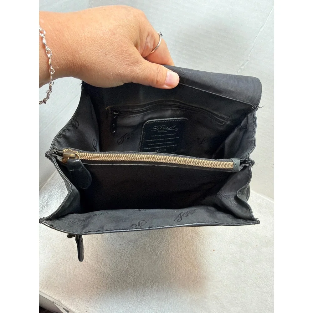 Fossil Crossbody Bag Women Small Black Leather Vintage Flap Messenger 75082